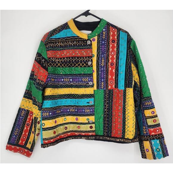 Chico’s Colorful Embroidered Boho Mirror Jacket Multicolor Size Large - Picture 13 of 14